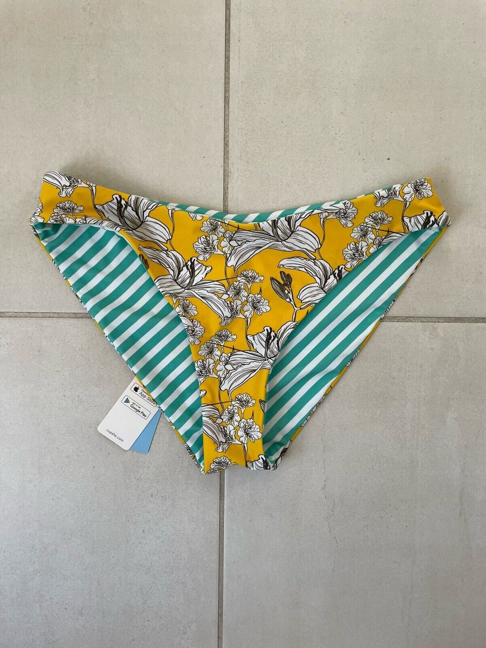 Cupshe Swim Bikini Bottom Floral Striped Reversible Swimwear